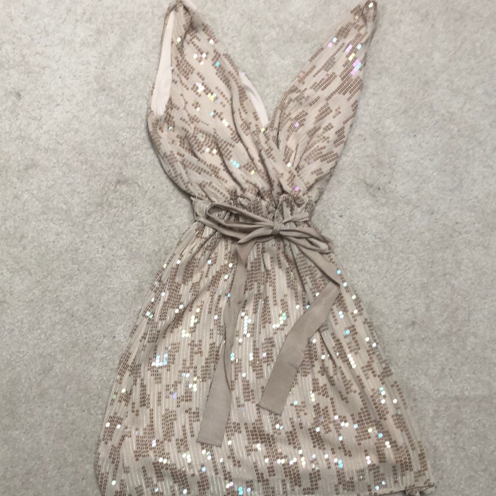 Express Gold Dress with Deep V(Front & Back)